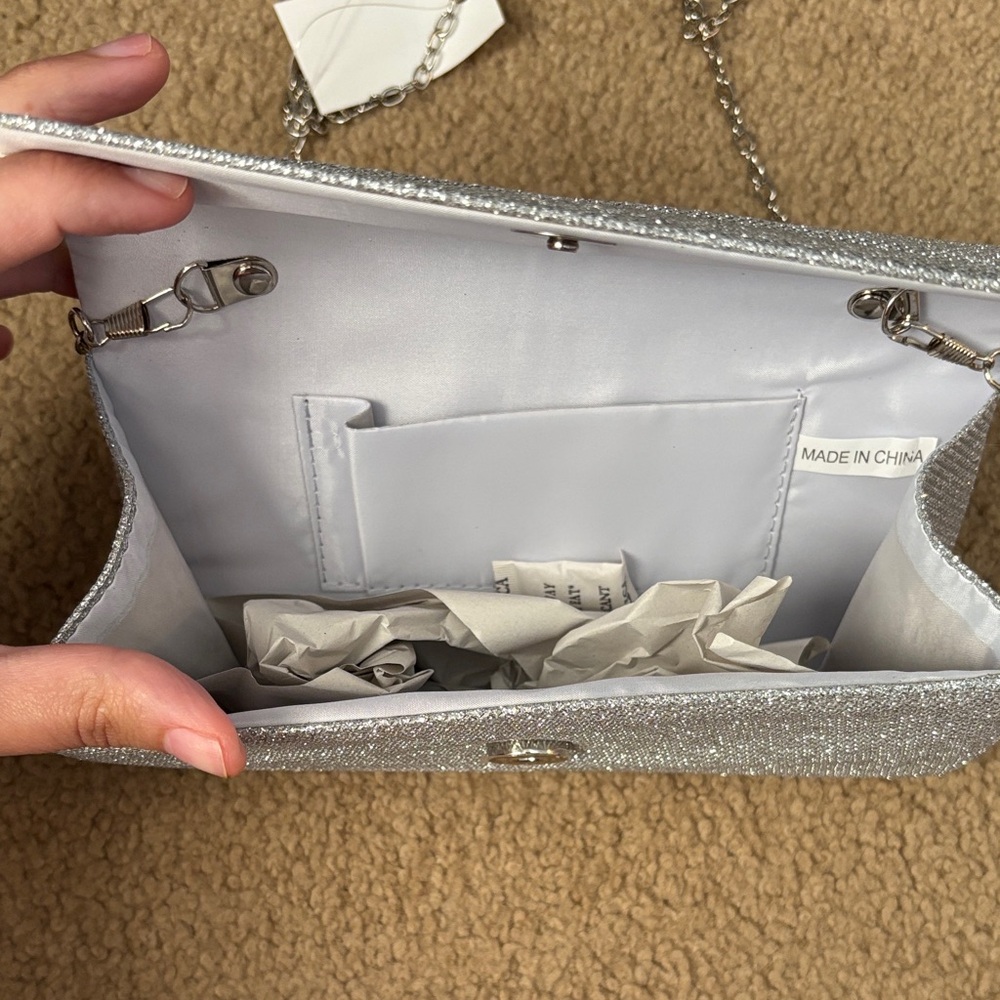 NWT Silver Sparkly Clutch w/ Silver Chain Strap - Picture 7 of 13